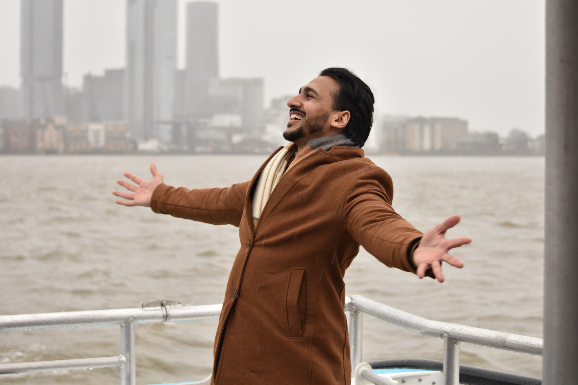 Happy commuter back deck rain