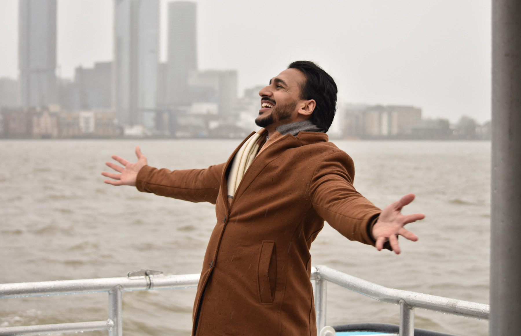 Happy commuter back deck rain