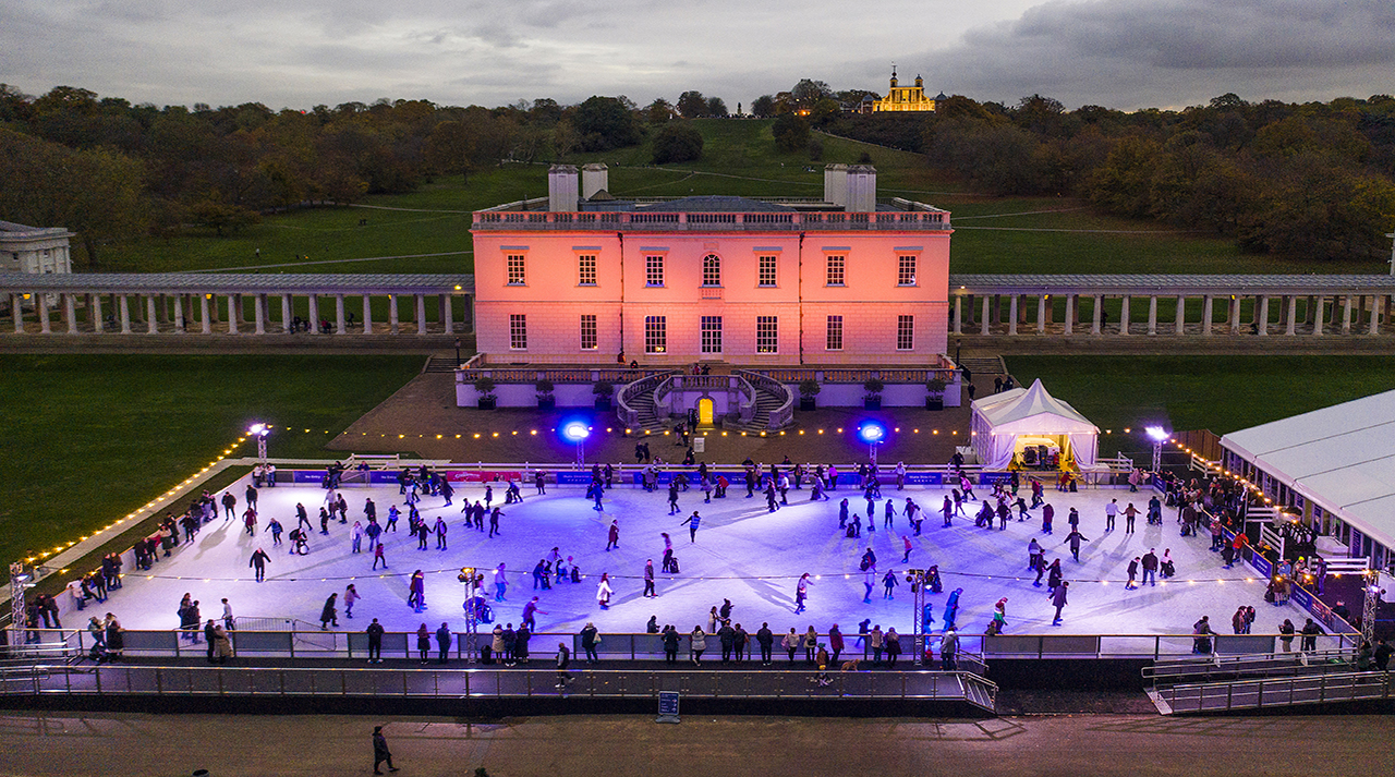 Queen's House Ice Rink at dusk